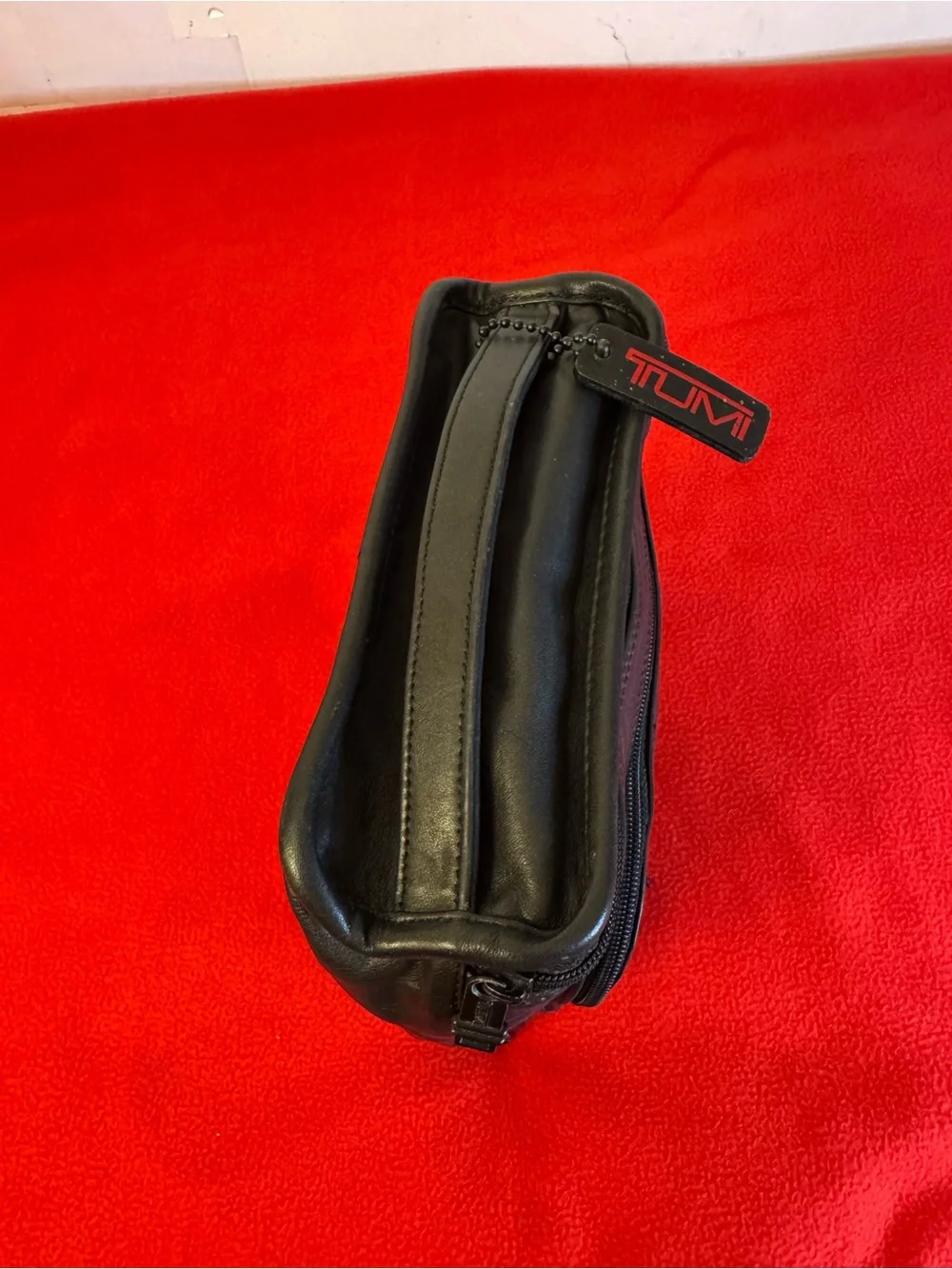 Vintage Tumi Black Zip Men's Leather Toiletry Bag Top Handle Travel Business
